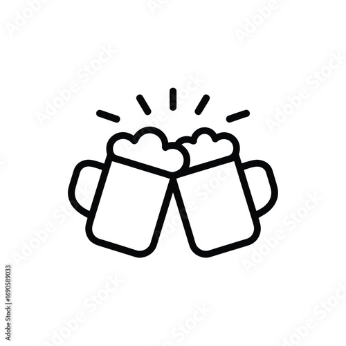 Two beer mugs clinking together with frothy heads toast celebration