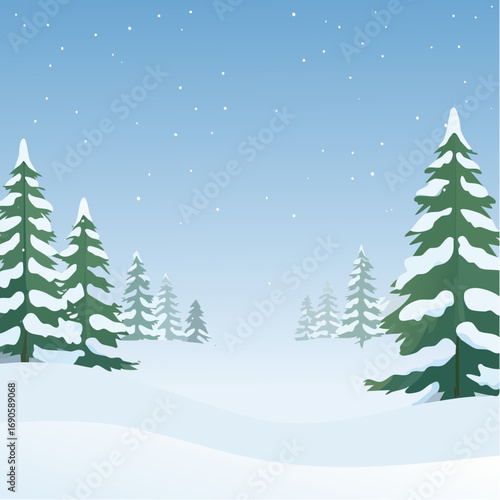 Snowy forest with snowdrifts and snow-covered spruce branches