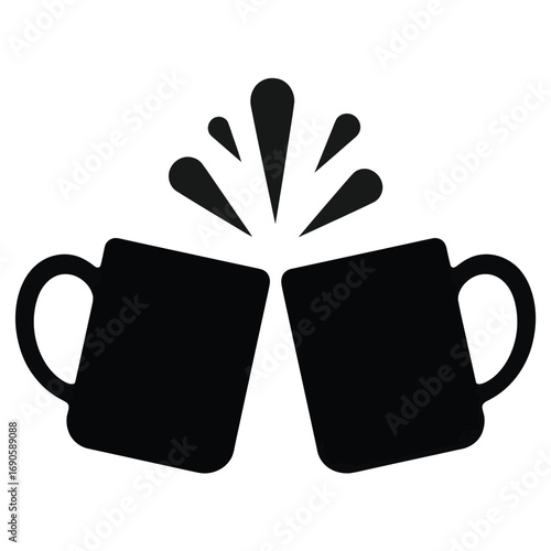 Two Black Mugs Clinking Together With Splash Effect toast cheers