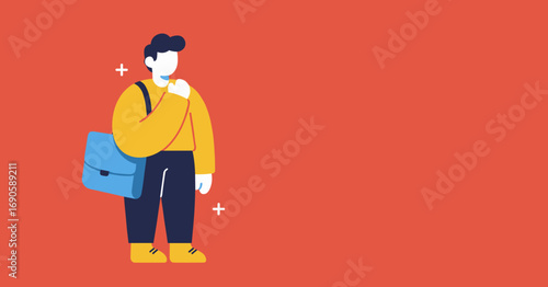 Minimalist illustration of a young person carrying a blue messenger bag, ideal for concepts like education, remote work, delivery, or a modern lifestyle.