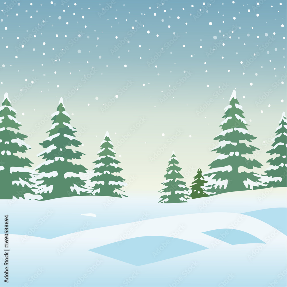 Fototapeta premium Snowy forest with snowdrifts and snow-covered spruce branches