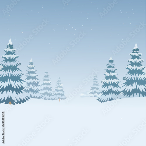 Snowy forest with snowdrifts and snow-covered spruce branches