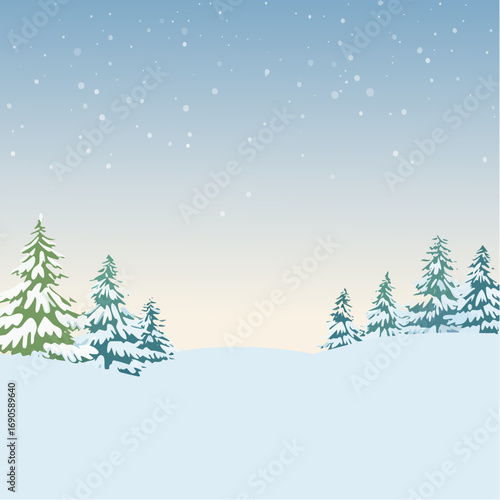 Snowy forest with snowdrifts and snow-covered spruce branches