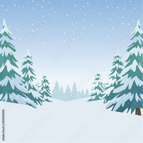 Snowy forest with snowdrifts and snow-covered spruce branches