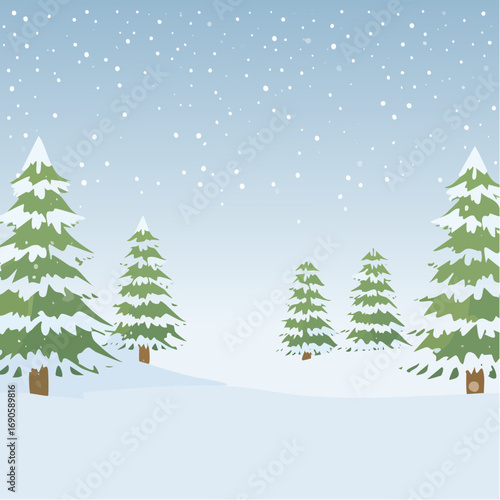 Snowy forest with snowdrifts and snow-covered spruce branches
