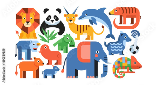 Colorful cartoon animals collection for children education.