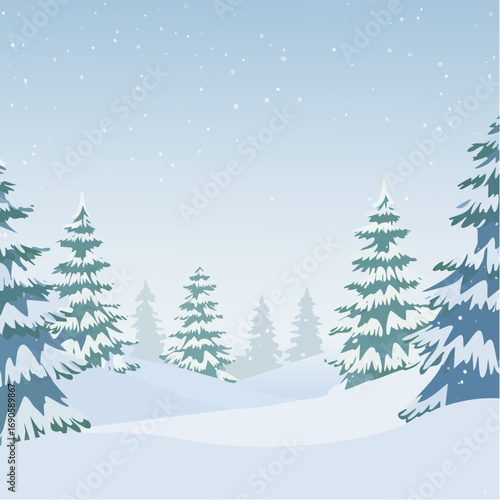 Snowy forest with snowdrifts and snow-covered spruce branches