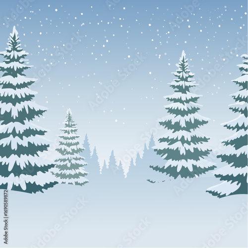 Snowy forest with snowdrifts and snow-covered spruce branches