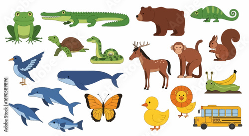 Diverse Animal and Object Collection - A Colorful Vector Illustration.