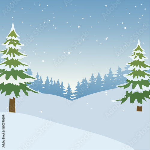 Snowy forest with snowdrifts and snow-covered spruce branches