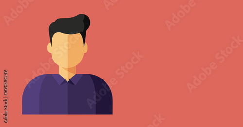 Flat design illustration of a minimalist male profile, ideal for user avatars, business identity, or representation in technology and social media. Clean and modern graphic element with copy space.