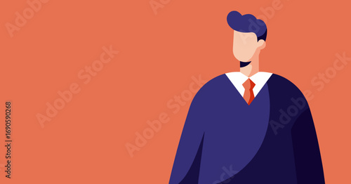 Minimalist illustration of a professional businessman in a suit and tie, symbolizing corporate identity, career, and leadership with copy space.