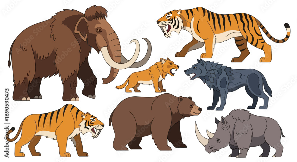 Naklejka premium Collection of Prehistoric and Extinct Animals.