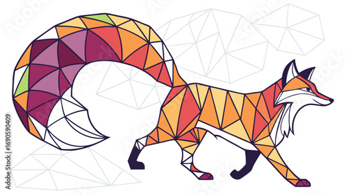 Geometric Fox Illustration A Colorful Polygon Design of a Walking Fox