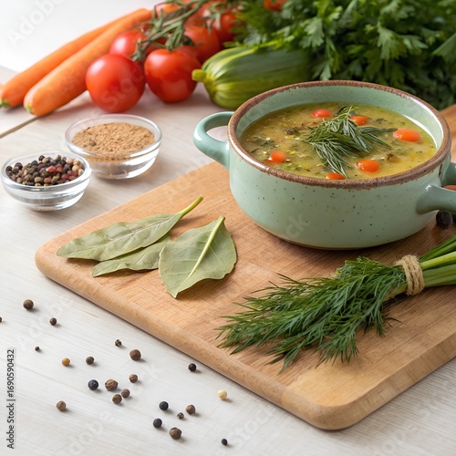 fresh vegetable soup with herbs