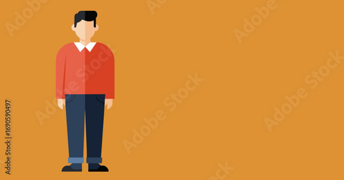 Flat design illustration of a male figure standing confidently. Minimalist style, ideal for business, technology, or lifestyle concepts with copy space.