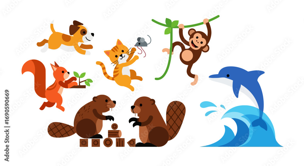 Fototapeta premium Adorable Animals Playing Together.