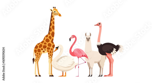 Diverse Group of Animals in a Row.