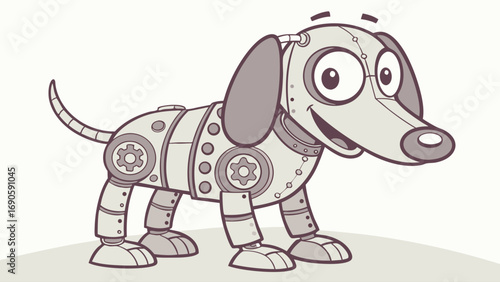 Playful Steampunk Dog Robot with Detailed Gears and Metal Parts