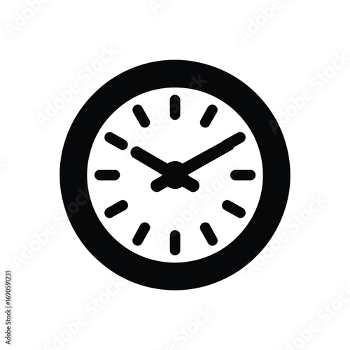 Black and white icon of a round clock with hour and minute hands time watch