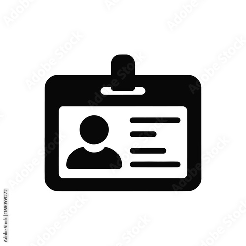 Black and white icon of an identification badge with photo and text fields ID card