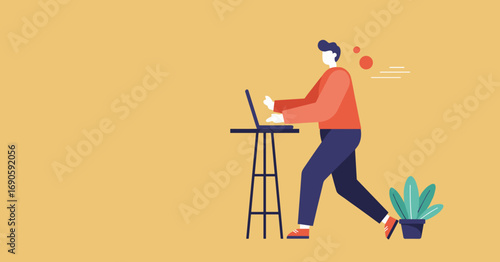 Illustration of a focused person working on a laptop, symbolizing remote productivity, online learning, and modern digital communication for business and lifestyle.
