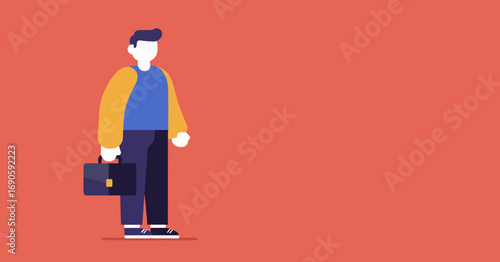 Modern illustration of a man with a briefcase, embodying concepts of business, employment, career development, or professional journey.