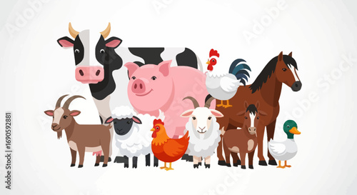 A Diverse Group of Cartoon Farm Animals Together.