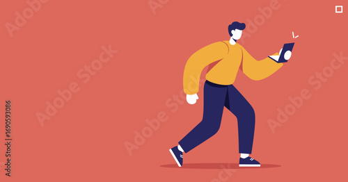 A person walks while engaging with a mobile device, illustrating modern digital connectivity, communication, and on-the-go lifestyle.