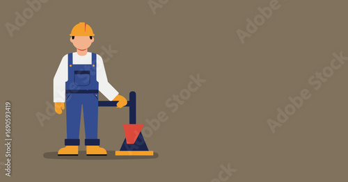 Dedicated construction worker in hard hat and overalls, holding a tool, ready for work. Represents industrial labor, building, and safety.