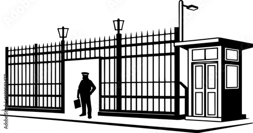 Security Guard at a Checkpoint Gate Illustration