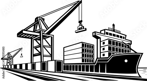 Global Logistics and International Shipping Port Illustration