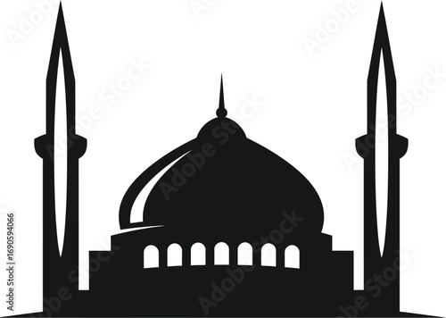 Minimalist mosque silhouette with minarets, islamic architecture icon