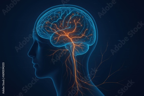 Human Brain and Nervous System Anatomy Illustration.