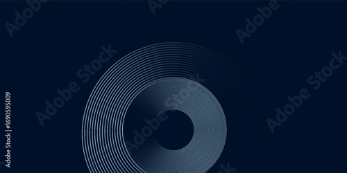 Blue abstract background with glowing circles. Swirl circular lines pattern. Geometric spiral. Twirl element. Modern graphic design. Futuristic technology concept.