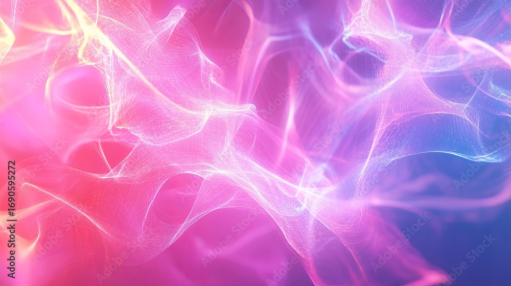 Obraz premium Ethereal flowing light ribbons create stunning abstract background with vibrant pink and blue gradients