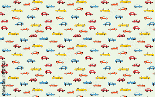Seamless Pattern of Retro Colorful Cars for Kids and Transport Themes, Vector Illustration