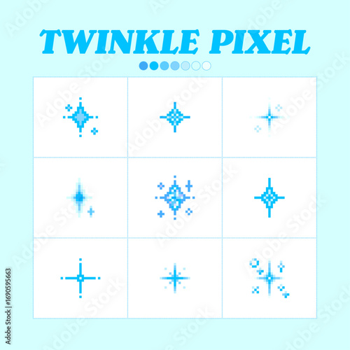 Twinkle Pixel  blue emoji Icon Set - ピクセル キラキラ 素材セットドット絵 ファンシー キュート ポップ ピクセル