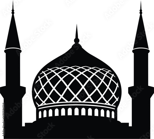 Silhouette of a Mosque with Minarets, Islamic Architecture, Religion