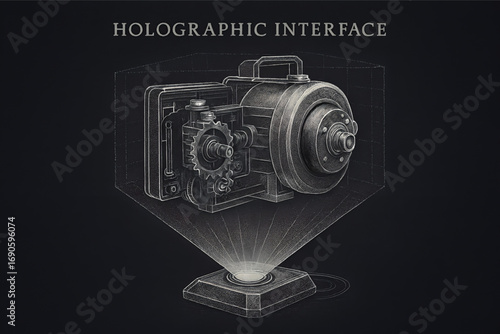 Holographic Interface Projection with Mechanical Device in Chalk Textured Drawing Style