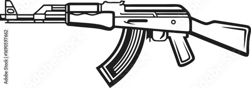 Ak47 assault rifle black and white illustration
