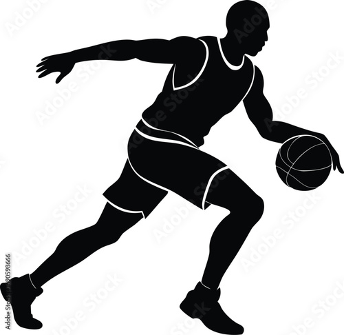 Basketball player silhouette dribbling action shot