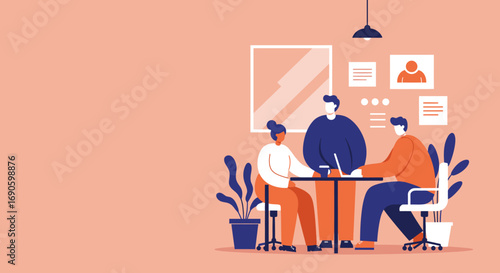 Diverse business team collaborating in a modern office, fostering teamwork, discussion, and productivity. Ideal for corporate, technology, and startup concepts.
