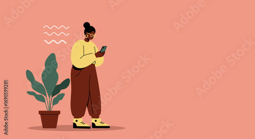 Young woman engaging with her smartphone, representing modern digital communication, social media, and a connected lifestyle or remote work.