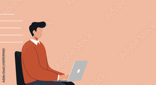 Man using a laptop for remote work or online learning, embodying productivity and modern digital lifestyle. Ideal for business and technology themes.