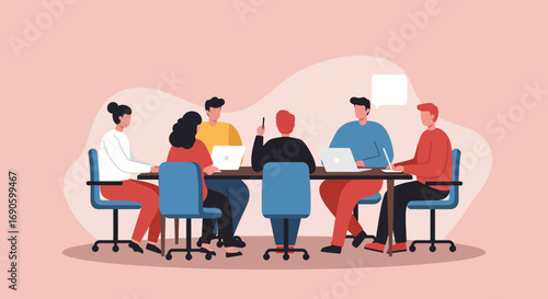 Diverse team collaborating in a modern office meeting, discussing ideas and planning projects. Represents teamwork, communication, and business strategy.