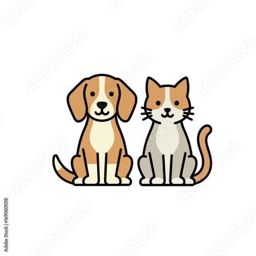 Modern minimalist vector flat illustration of cat and dog icons, versatile for infographics, pet shop promotions, veterinary care branding, mobile app UI, and clean graphic resources