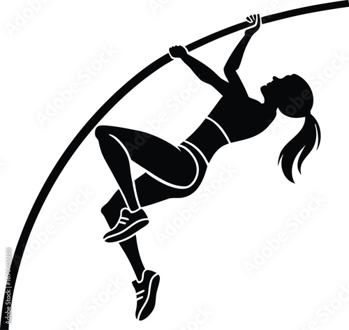 Female athlete pole vaulting silhouette action sport