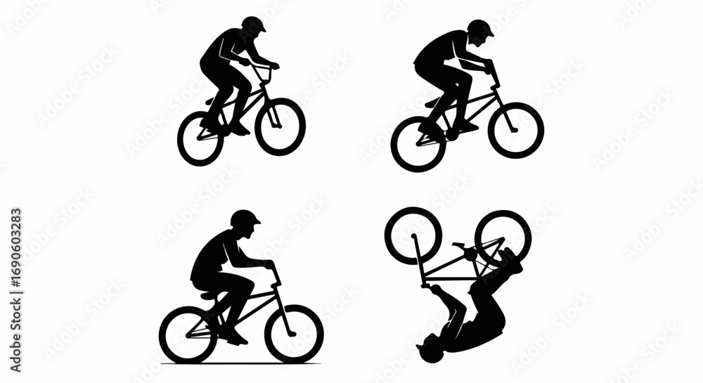 Obraz premium BMX Bike Riders Performing Stunts in Silhouette.