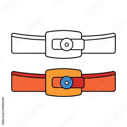 Vector art of two cartoon belts, one colored orange and blue, the other outlined
